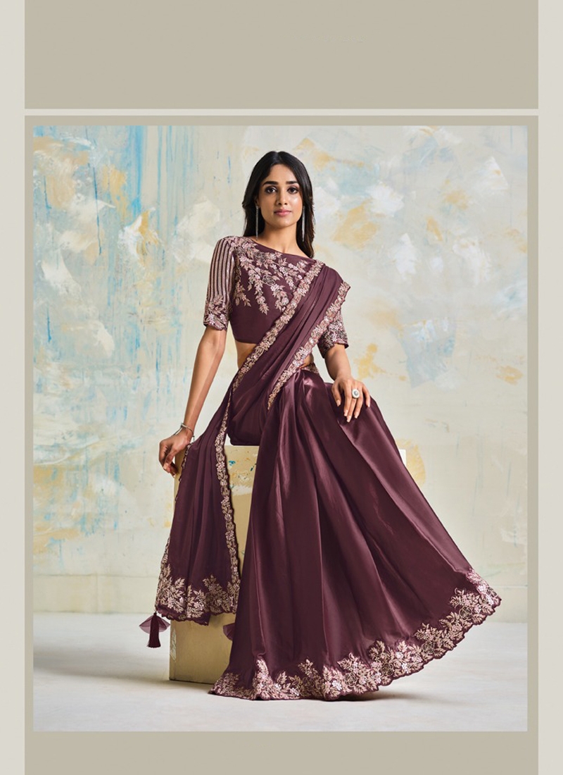 Designer Ready to Wear Saree in Purple