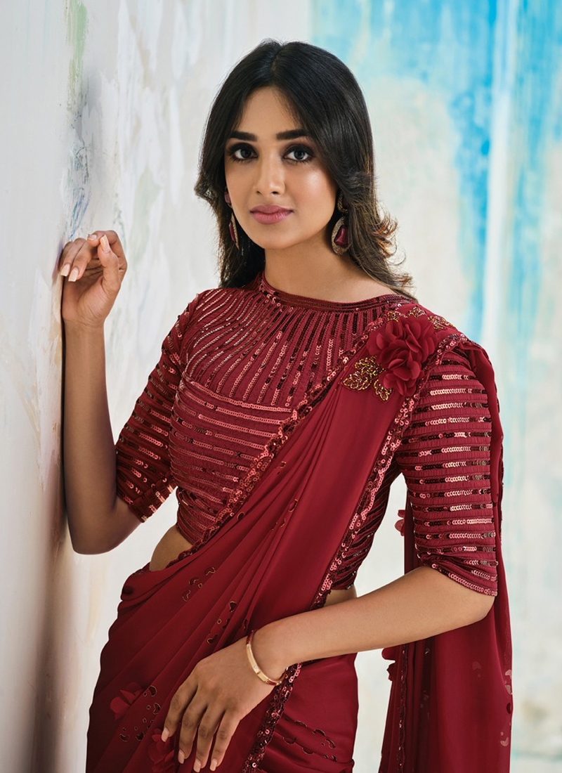 Designer Ready to Wear Saree in Red