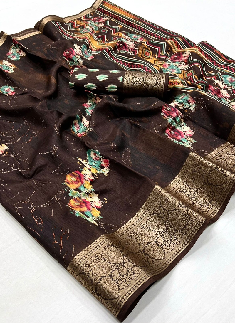 Soft Dola Silk Saree in Brown