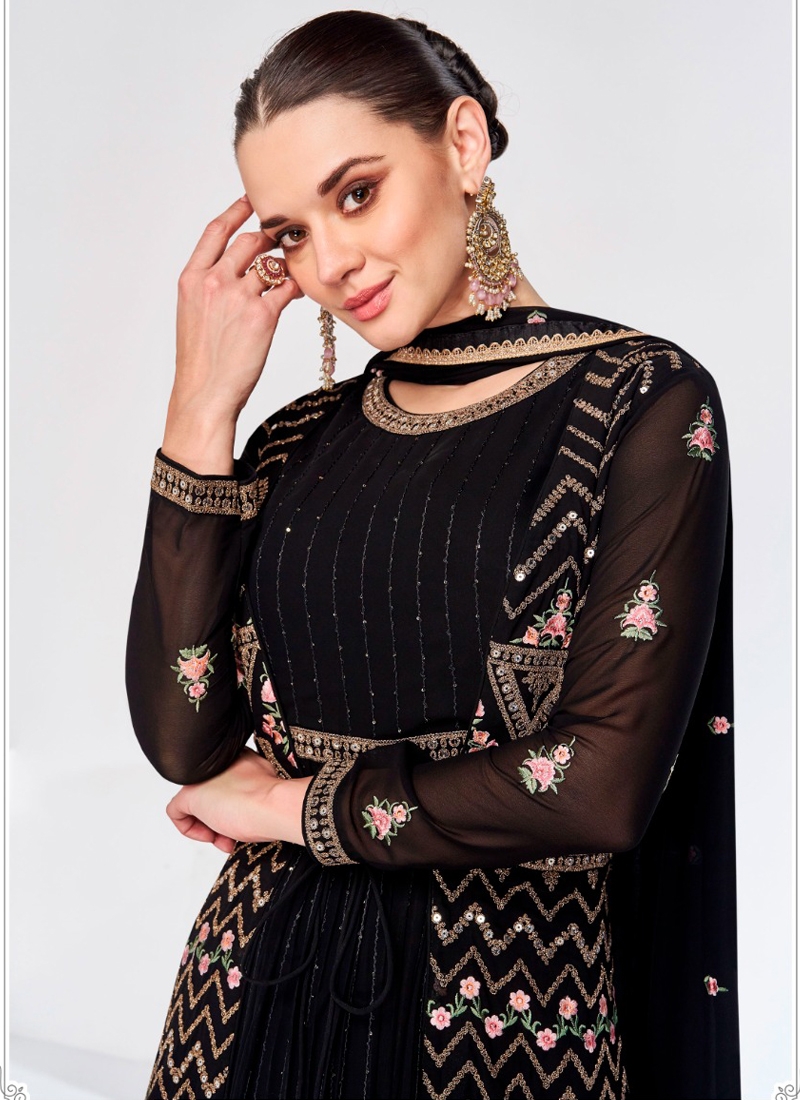 Pure Chinon Anarkali Suit in Black