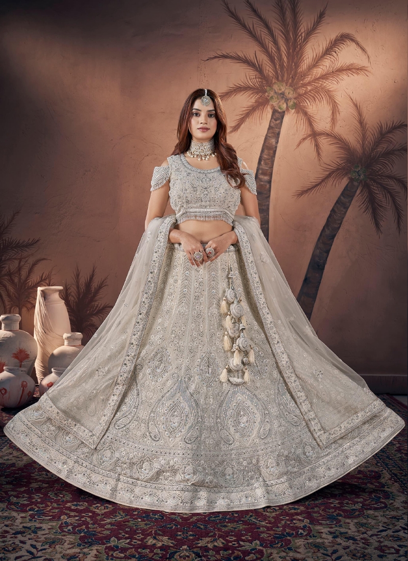 Handwork bridal georgette lehenga in Off White