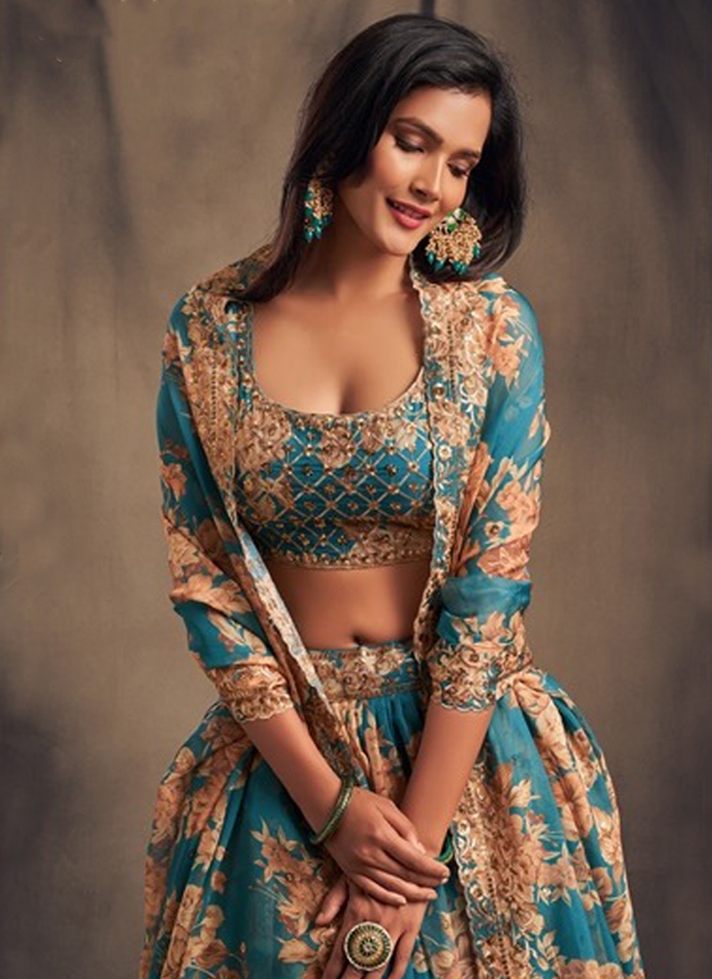 Ethinic Organza Lehenga in light Blue