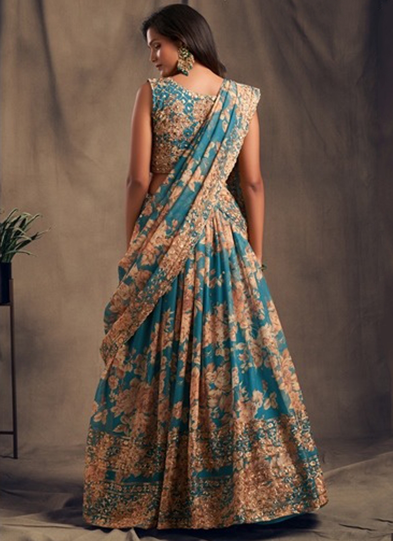 Ethinic Organza Lehenga in light Blue