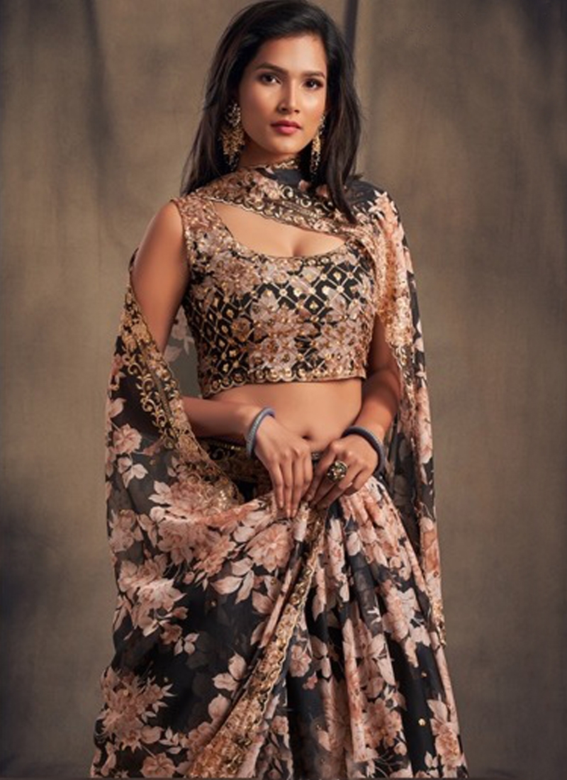 Ethinic Organza Lehenga in Black