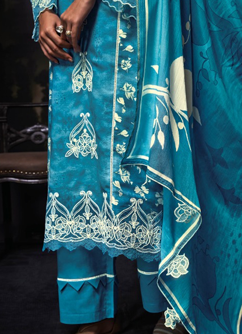 digital print designer heavy kurta pant set in Blue