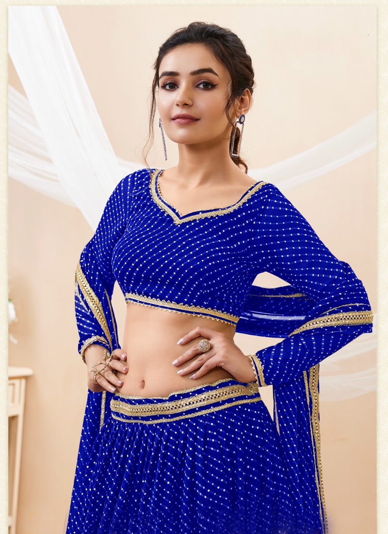 Leheriya Print Pure Georgette Lehenga Choli with Duppatta in Blue