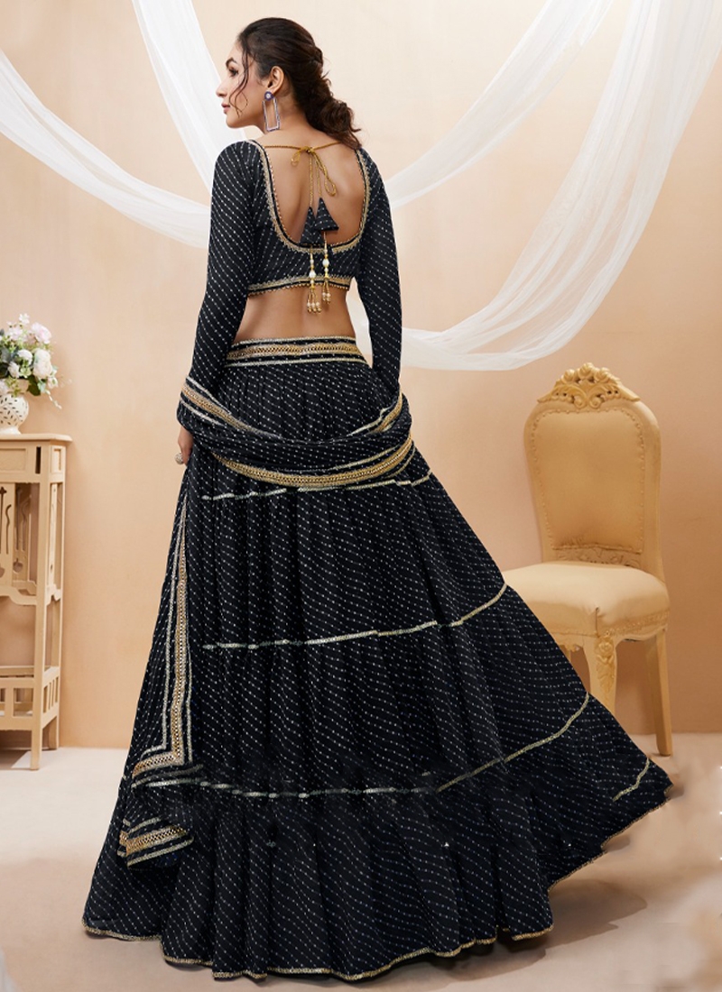 Leheriya Print Pure Georgette Lehenga Choli with Duppatta in Black