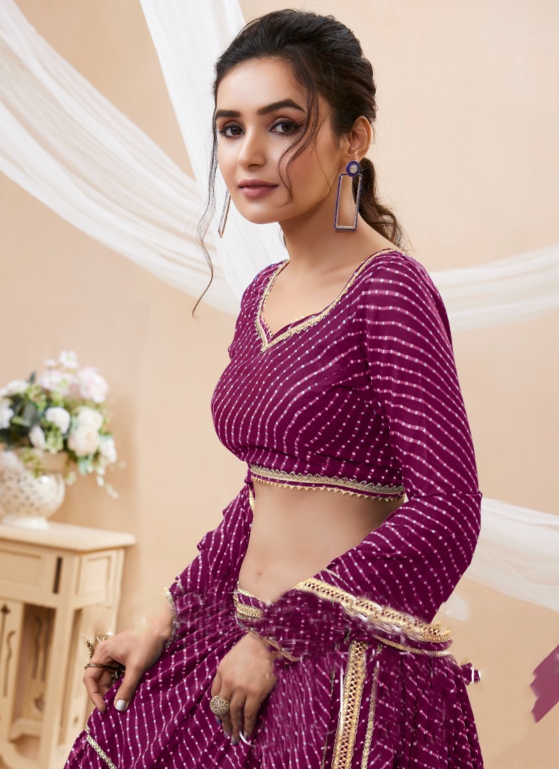 Leheriya Print Pure Georgette Lehenga Choli with Duppatta in Purple