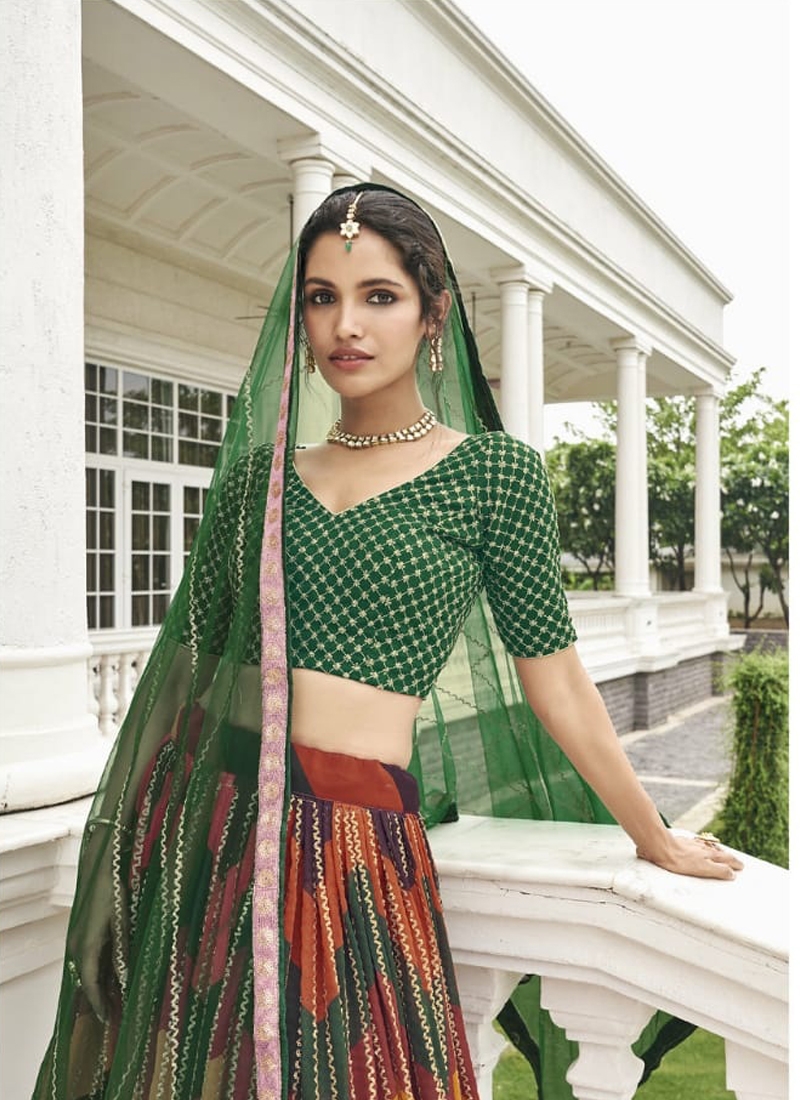 Georgette Fabric Amazing Digital Printed Lehenga in Green