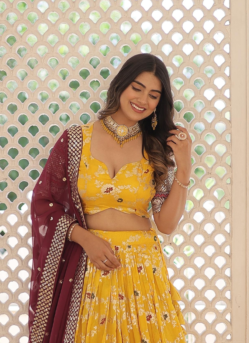 Designer lehenga choli with dupatta in Yellow