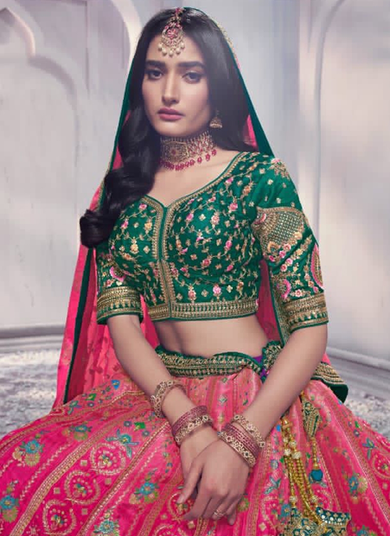 Beautiful silk work Bridal lehenga in Dark Pink