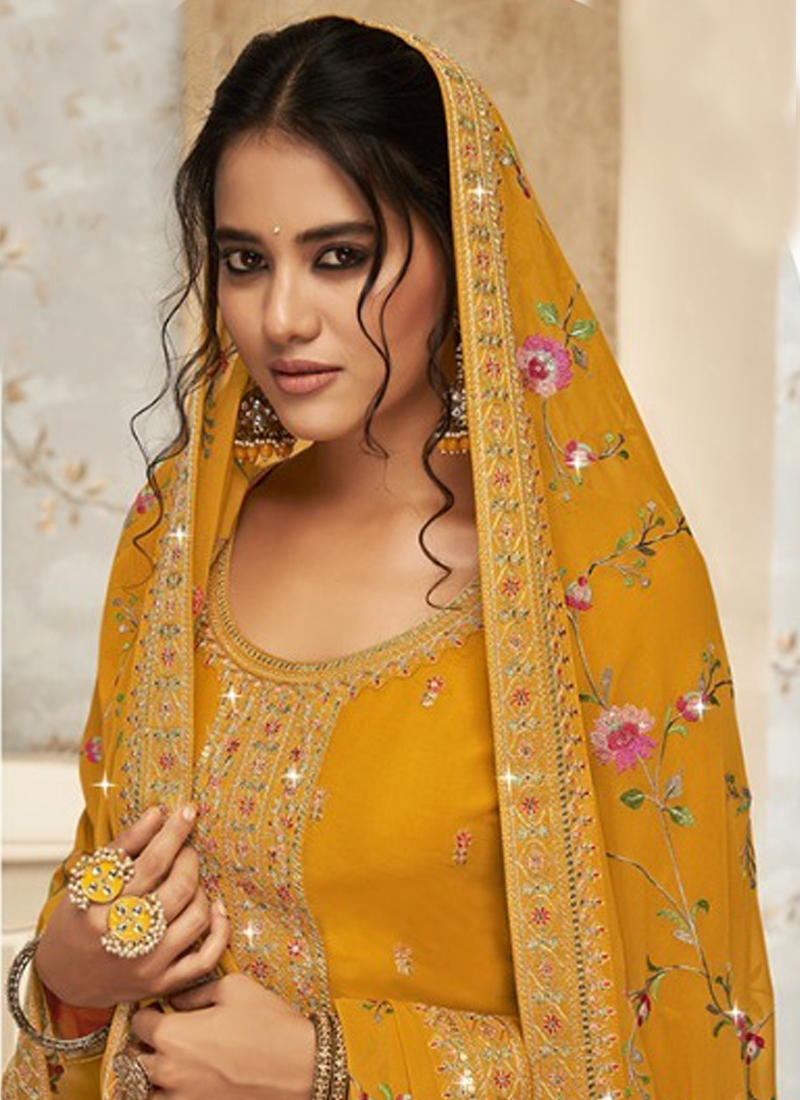 Traditional and trendy plazzo suit set in Yellow