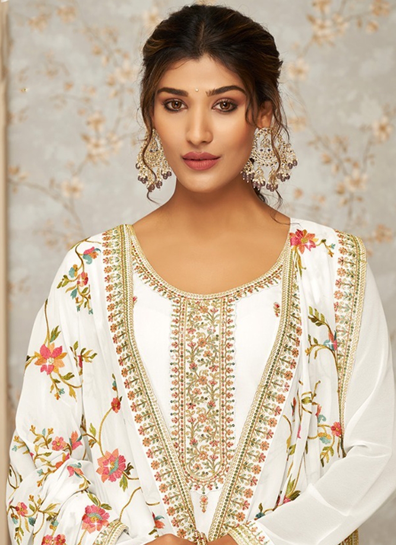 Traditional and trendy plazzo suit set in White