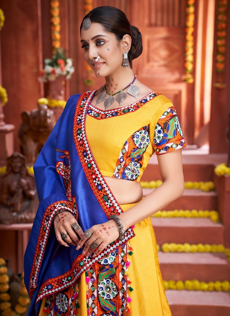 Designer navratri special cotton lehanga choli set in yellow