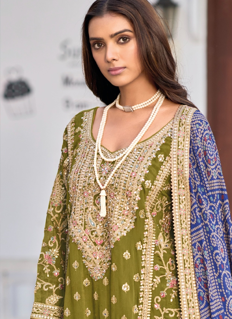 Designer heavy work sharara set in Green