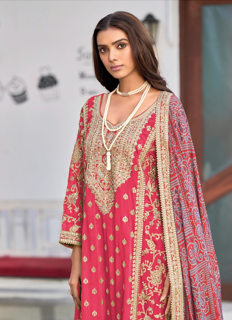 Designer heavy work sharara set in Pink