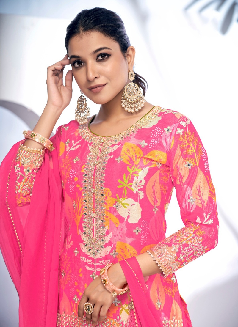 Designer sharara set with digital printing in Pink