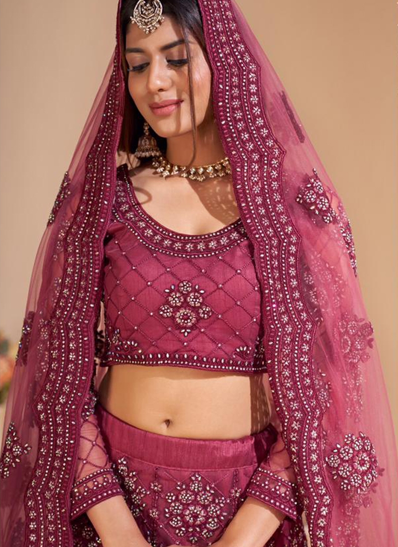 Sequins embroiderd acrylic net lehenga choli in pink