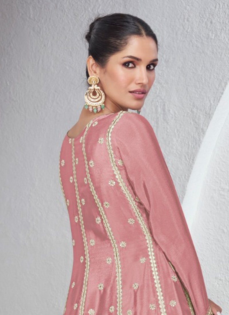 Trendy kurta palazzo set with pearl embroidery in pink