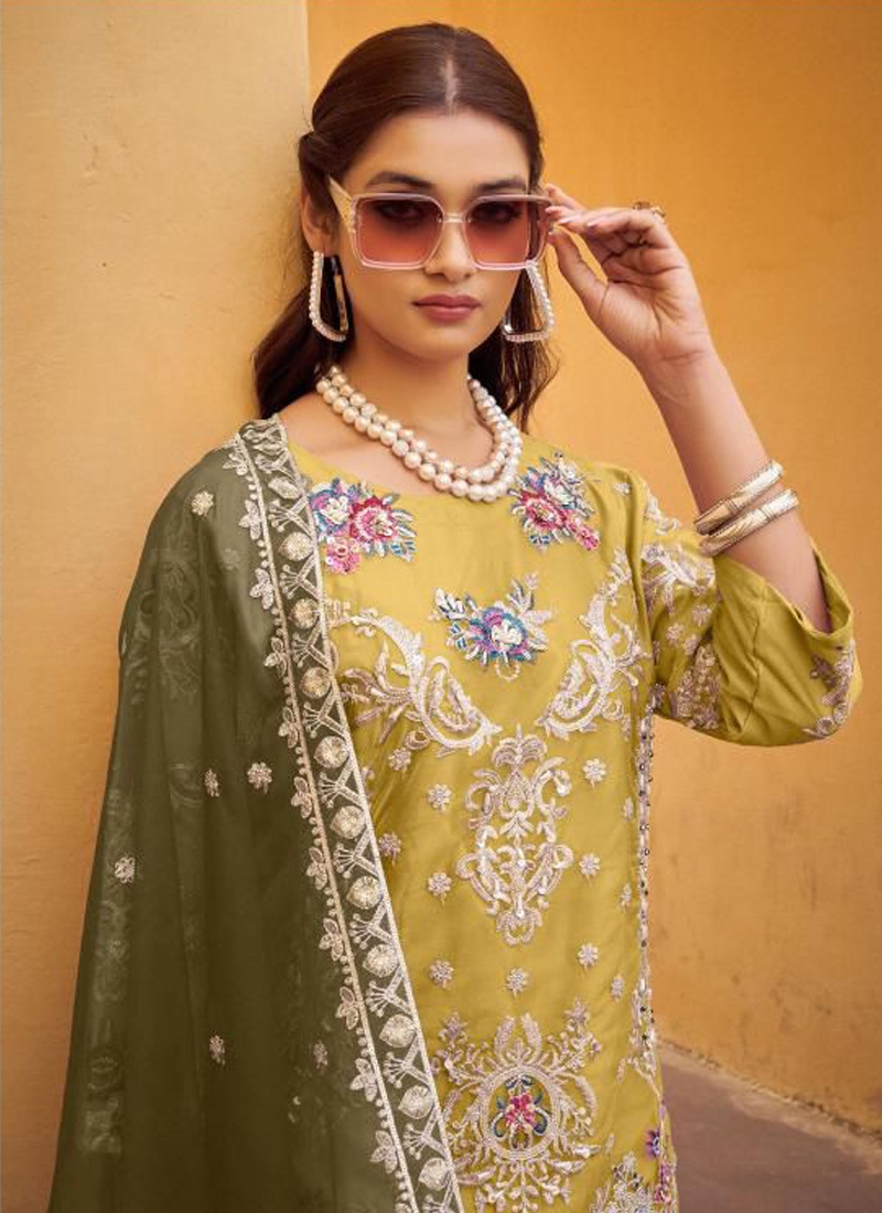 Trendy georgette plazzo set with floral embroidery in light green