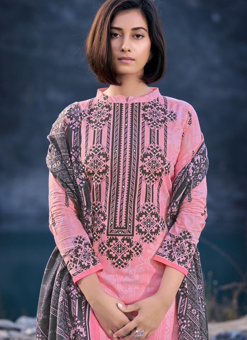 Gorgeous lawn cotton casual wear suit set in dark pink