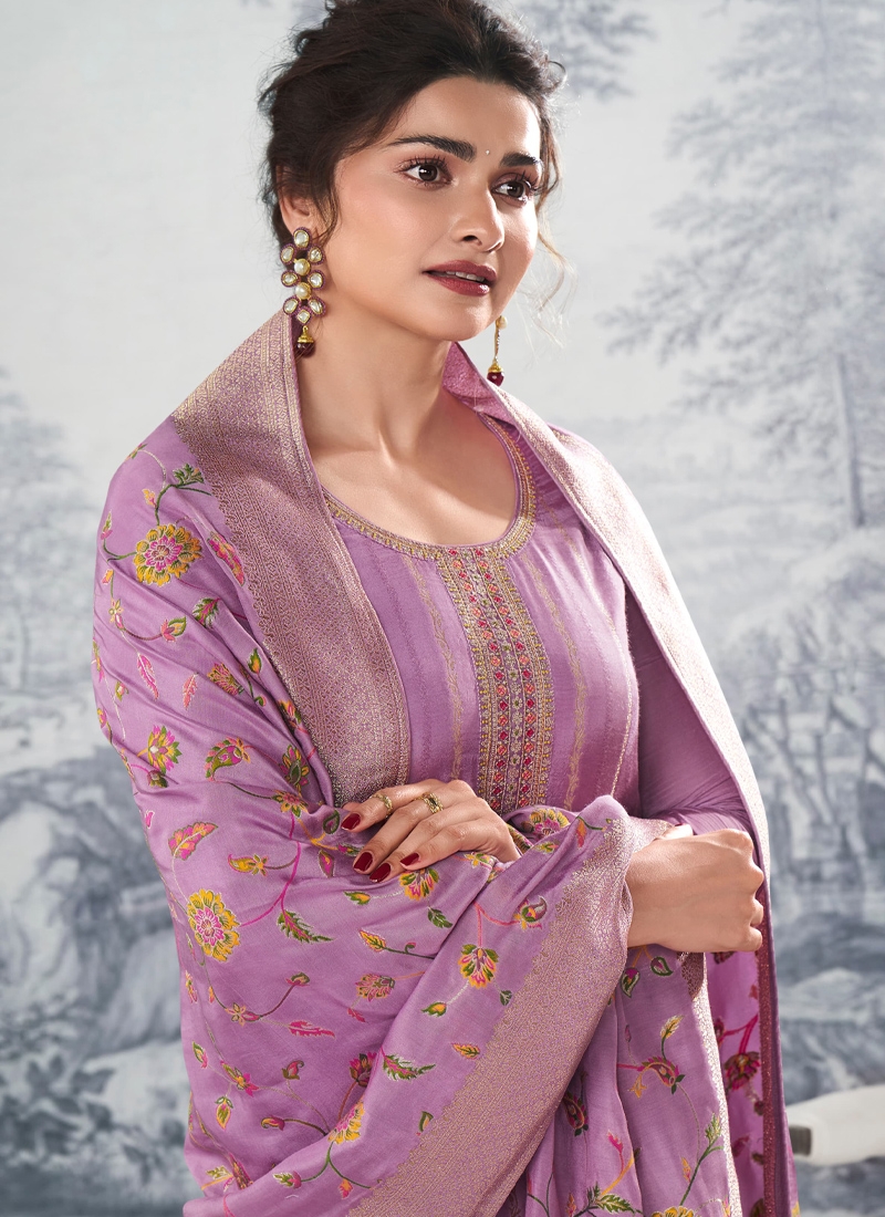 Stunning new jacquard border pant suit in light purple