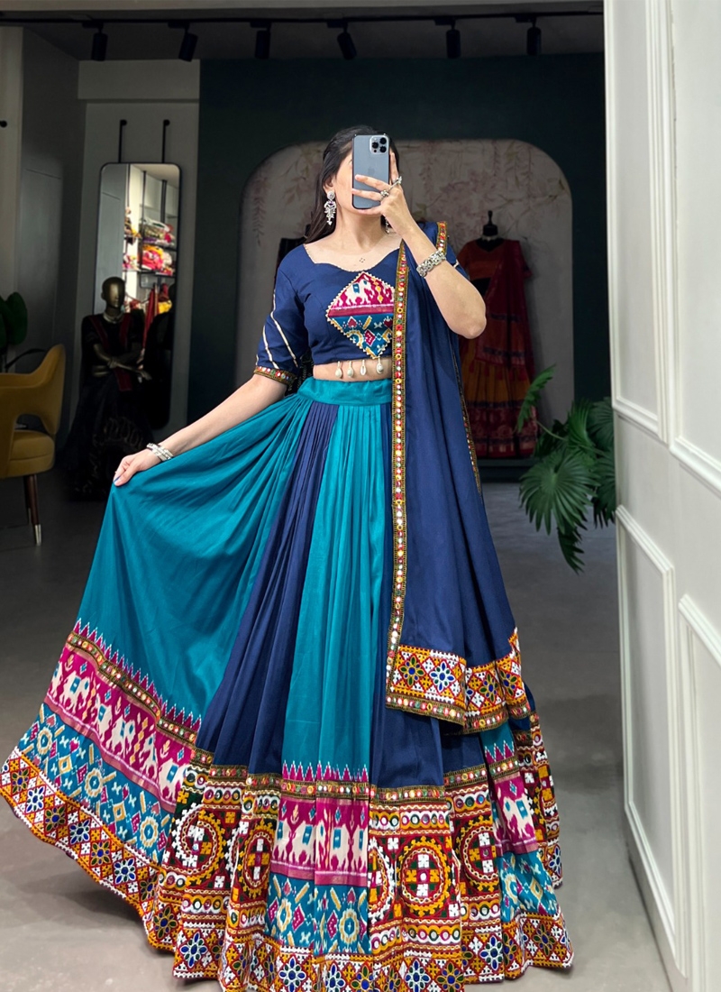 Navratri special lehenga choli with real mirror work in blue