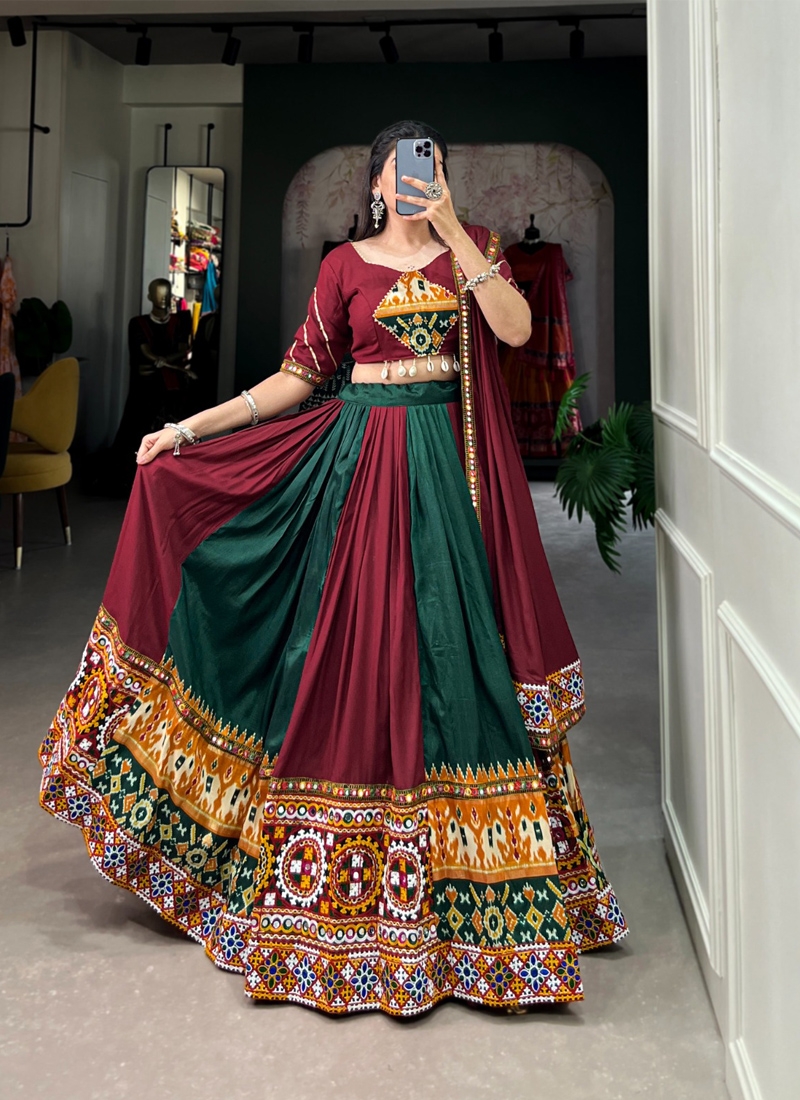 Navratri special lehenga choli with real mirror work in maroon