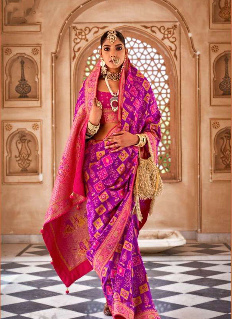 New exquisite banarasi silk saree with traditional design in dark purple