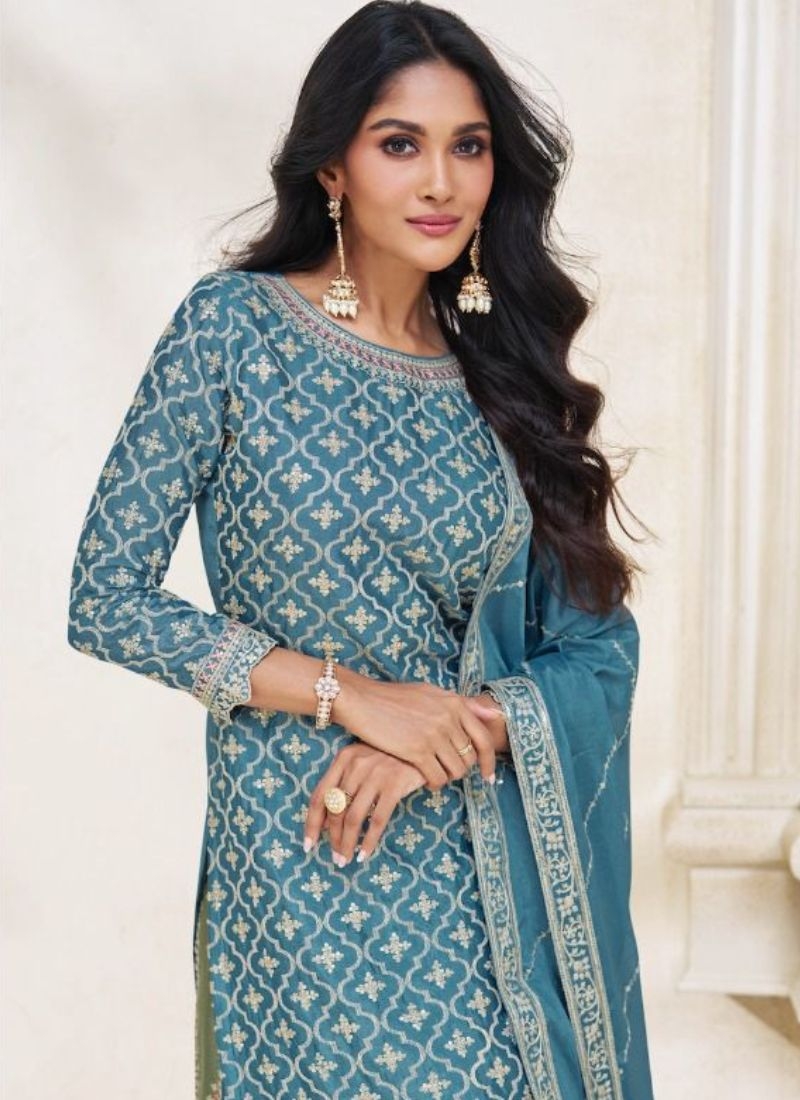 Beautiful flared sharara kurta set in sky blue