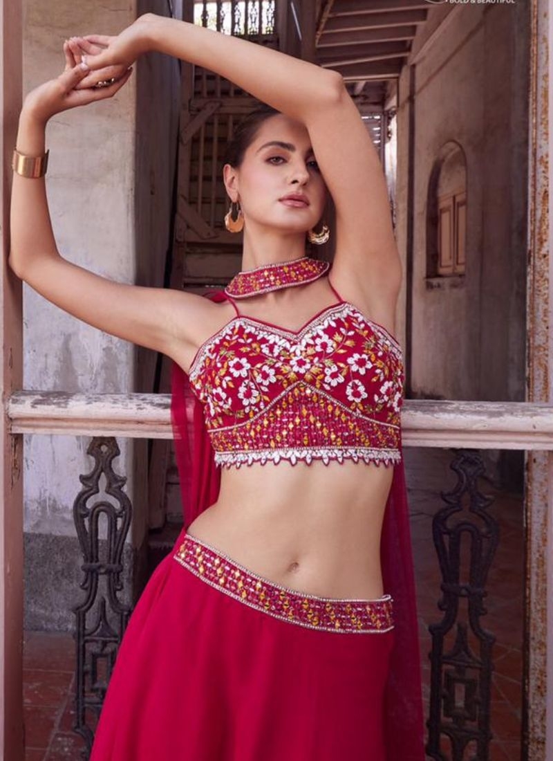 Designer georgette lehenga with hand embellishment in pink