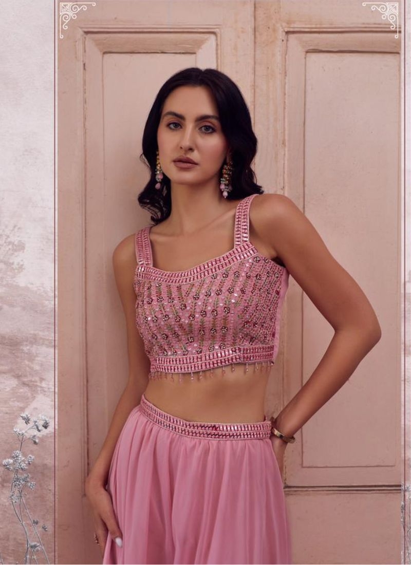 Designer georgette sharara and choli with hand embellishment in baby pink