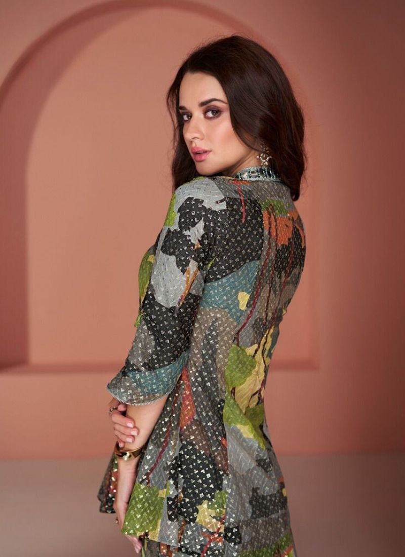 Trendy printed kurta and palazzo set in green