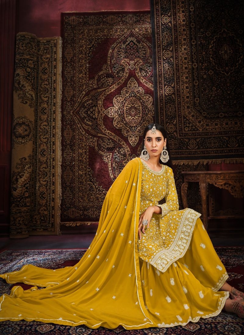 New pakistani style sharara suit set in yellow