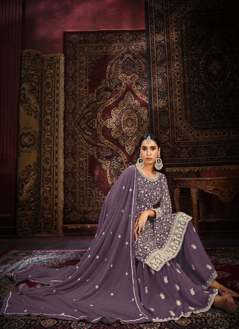 New pakistani style sharara suit set in purple