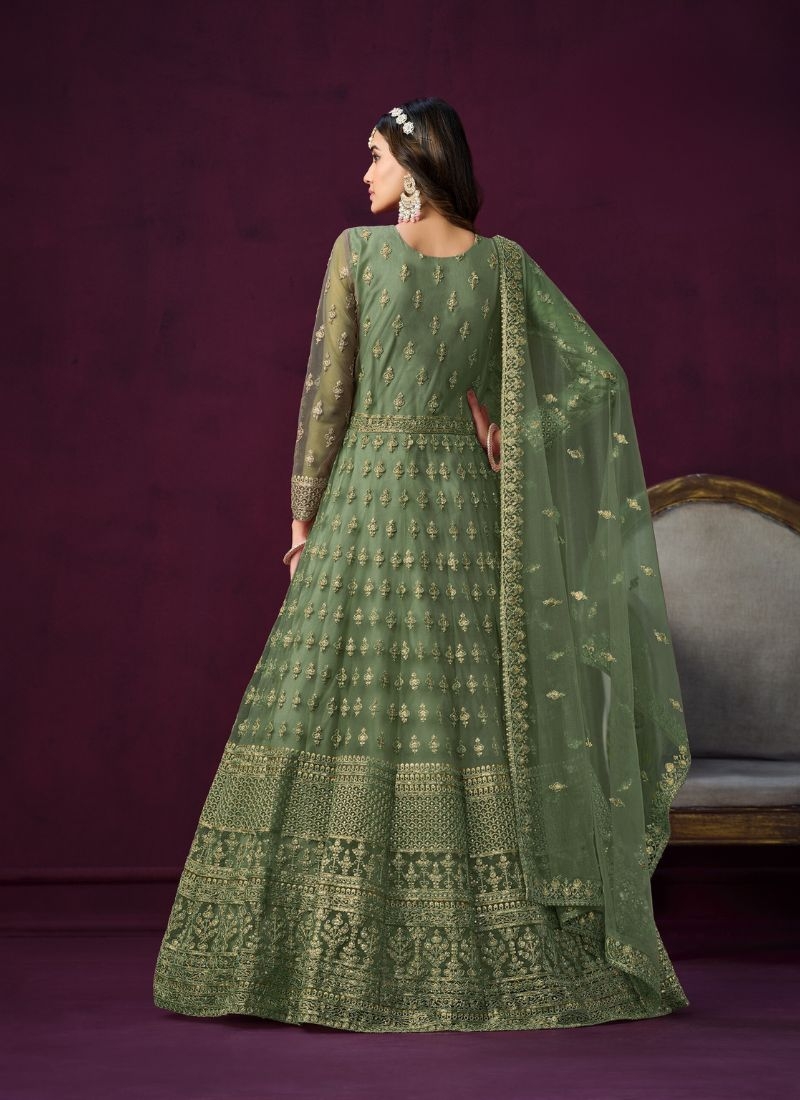 Exquisite anarkali suit with embroidered dupatta in green