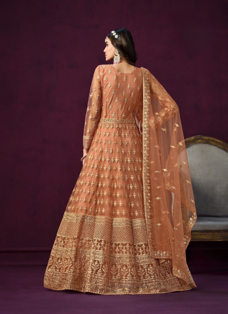 Exquisite anarkali suit with embroidered dupatta in orange