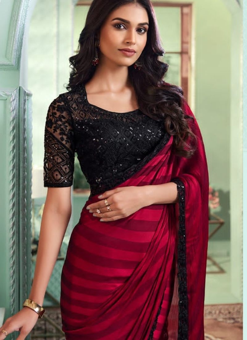 Premium designer saree with beautiful blouse in red