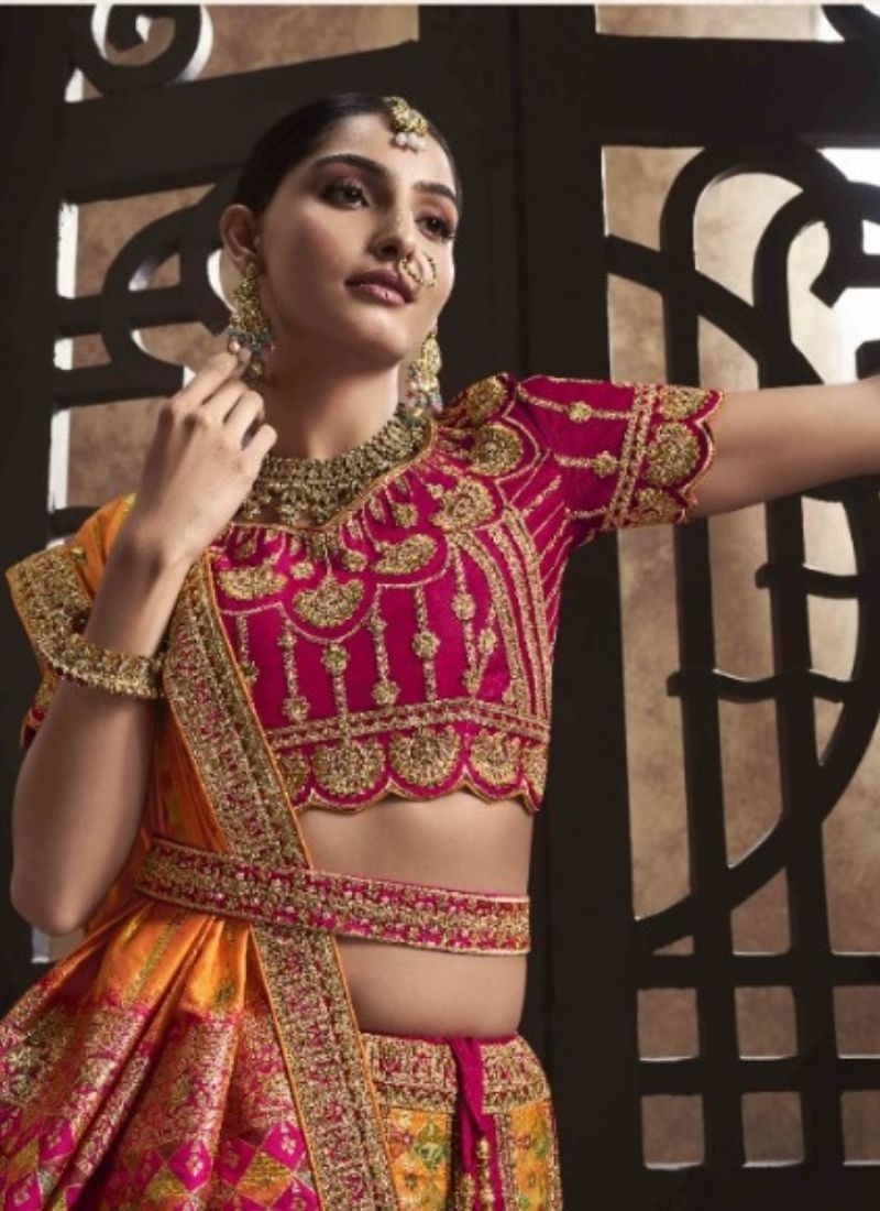 Designer lehenga with beautiful embroidered dupatta in yellow