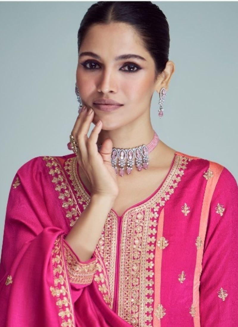 Exquisite salwar suit with embroidered dupatta in pink