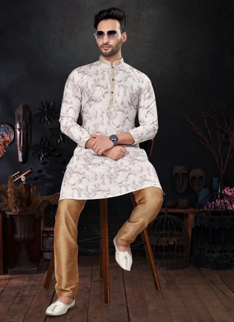 New cotton Kurta pajama with floral printing in white