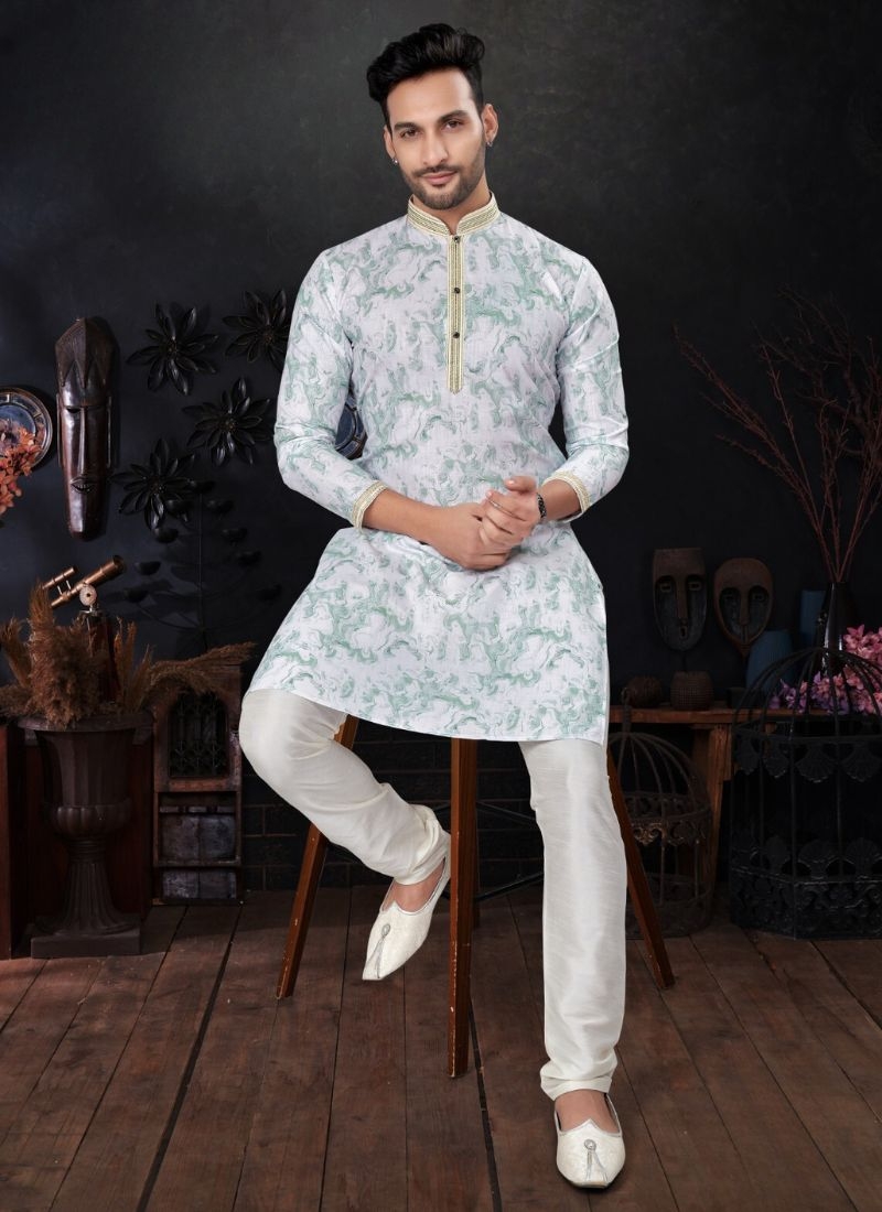 New cotton Kurta pajama with floral printing in light green