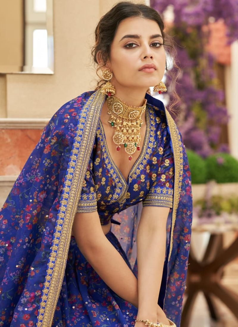 Beautiful lehenga with embroidered dupatta in royal blue