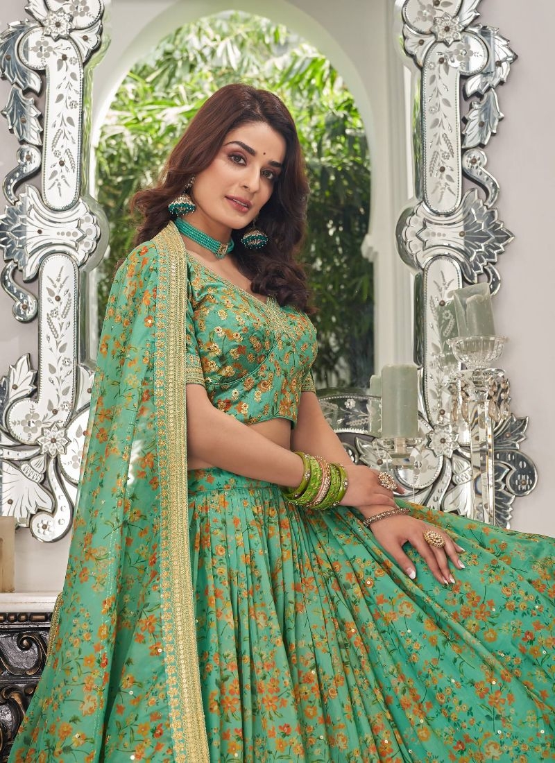 Beautiful lehenga with embroidered dupatta in light green