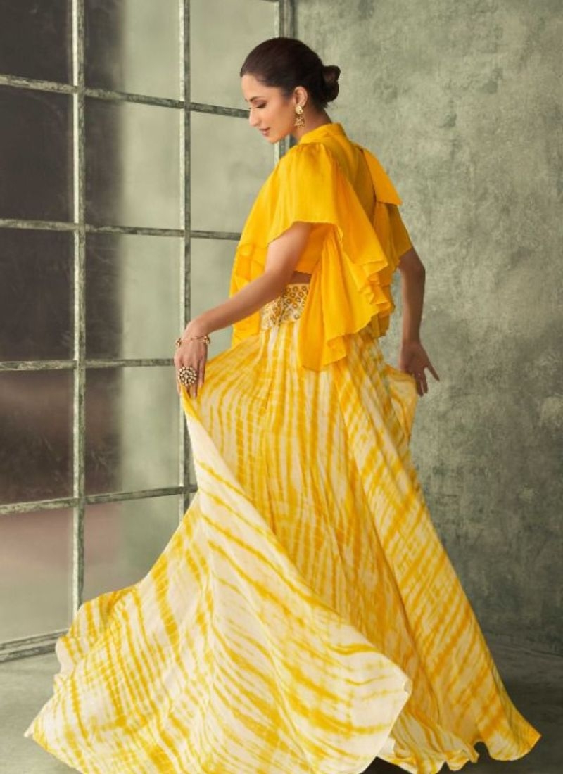 Exquisite georgette lehenga choli with designer dupatta in yellow