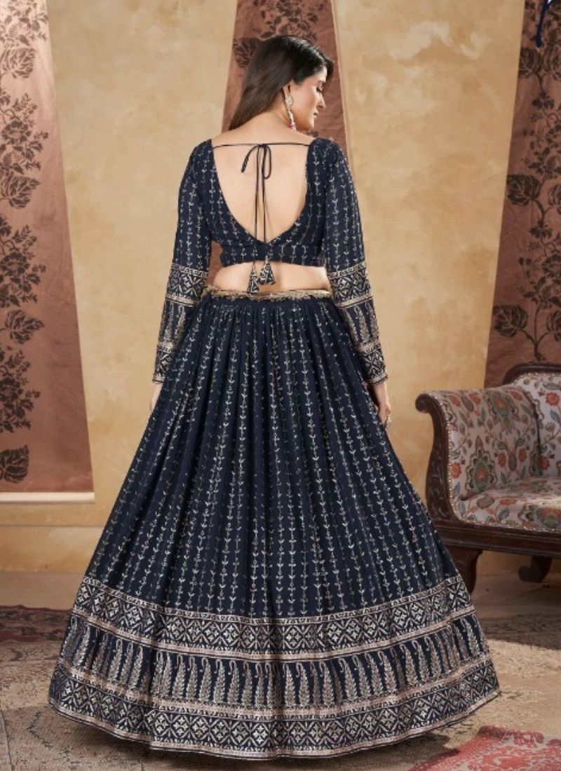 Designer georgette embroidered lehenga choli in navy blue