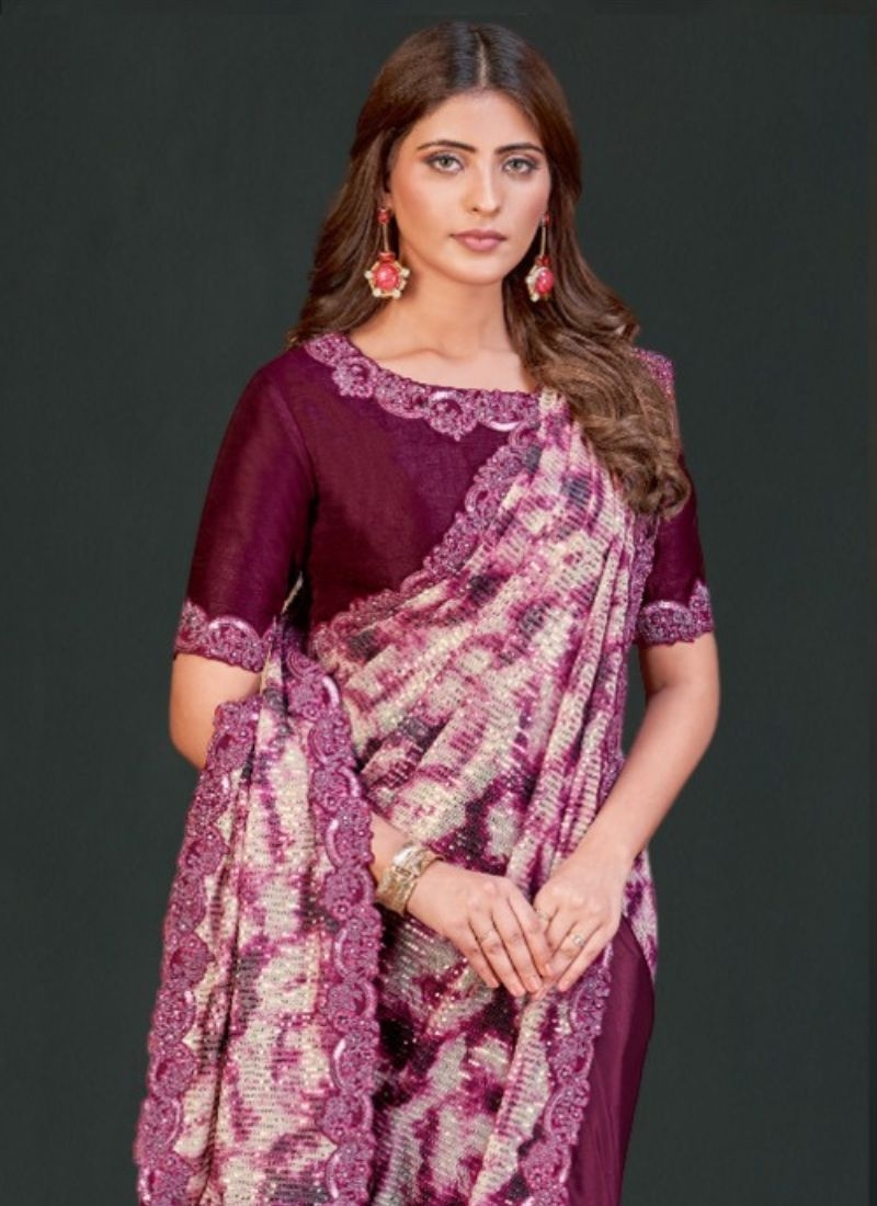 Designer embroidered silk saree in pink