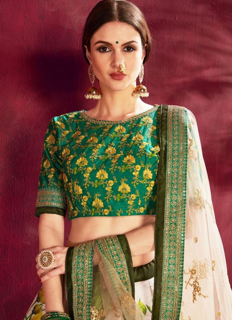 Gorgeous floral printed banglory silk lehenga choli in green