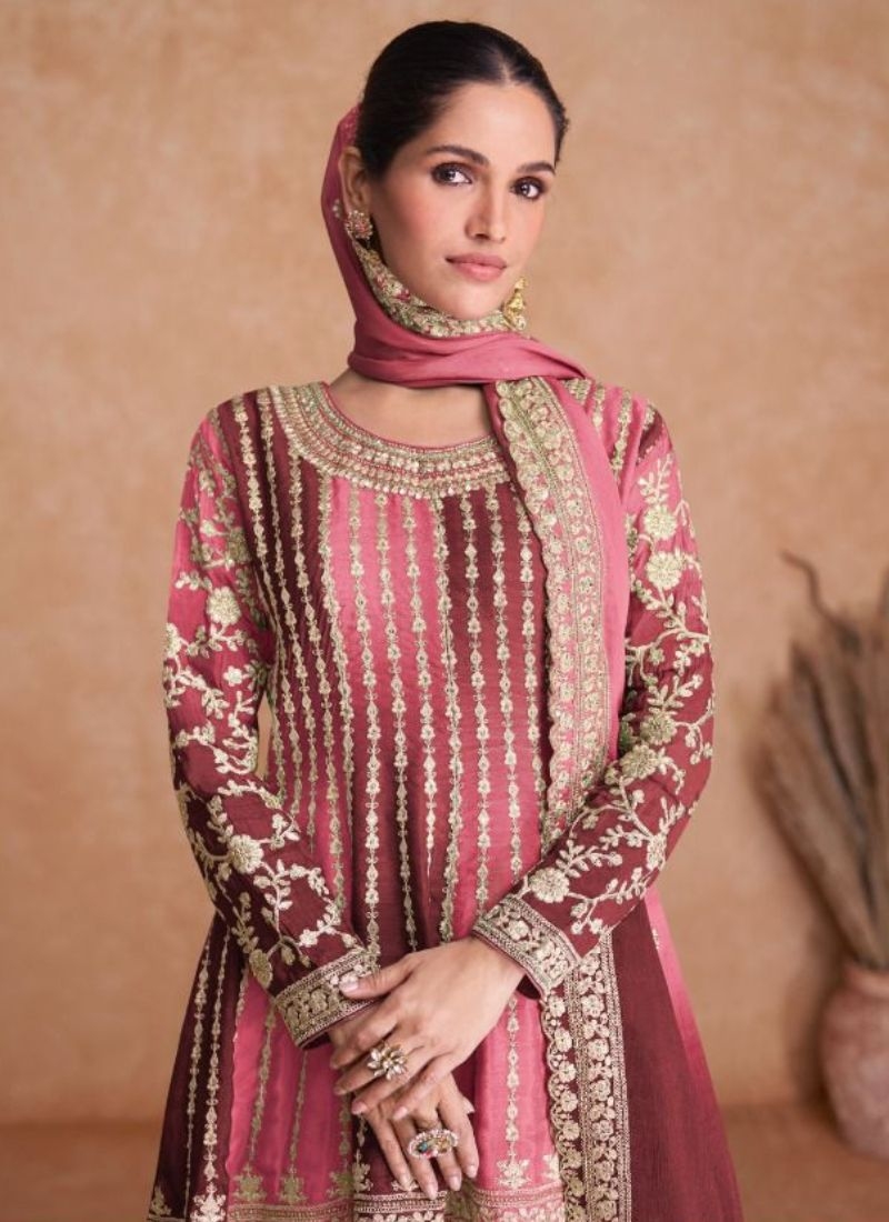 Stunning embroidered sharara suit & dupatta in pink