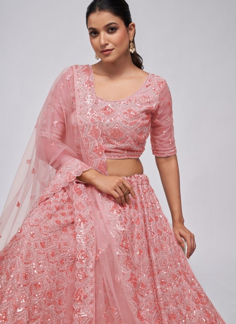 The dazzling lehenga is perfect for the contemporary bride. in pink